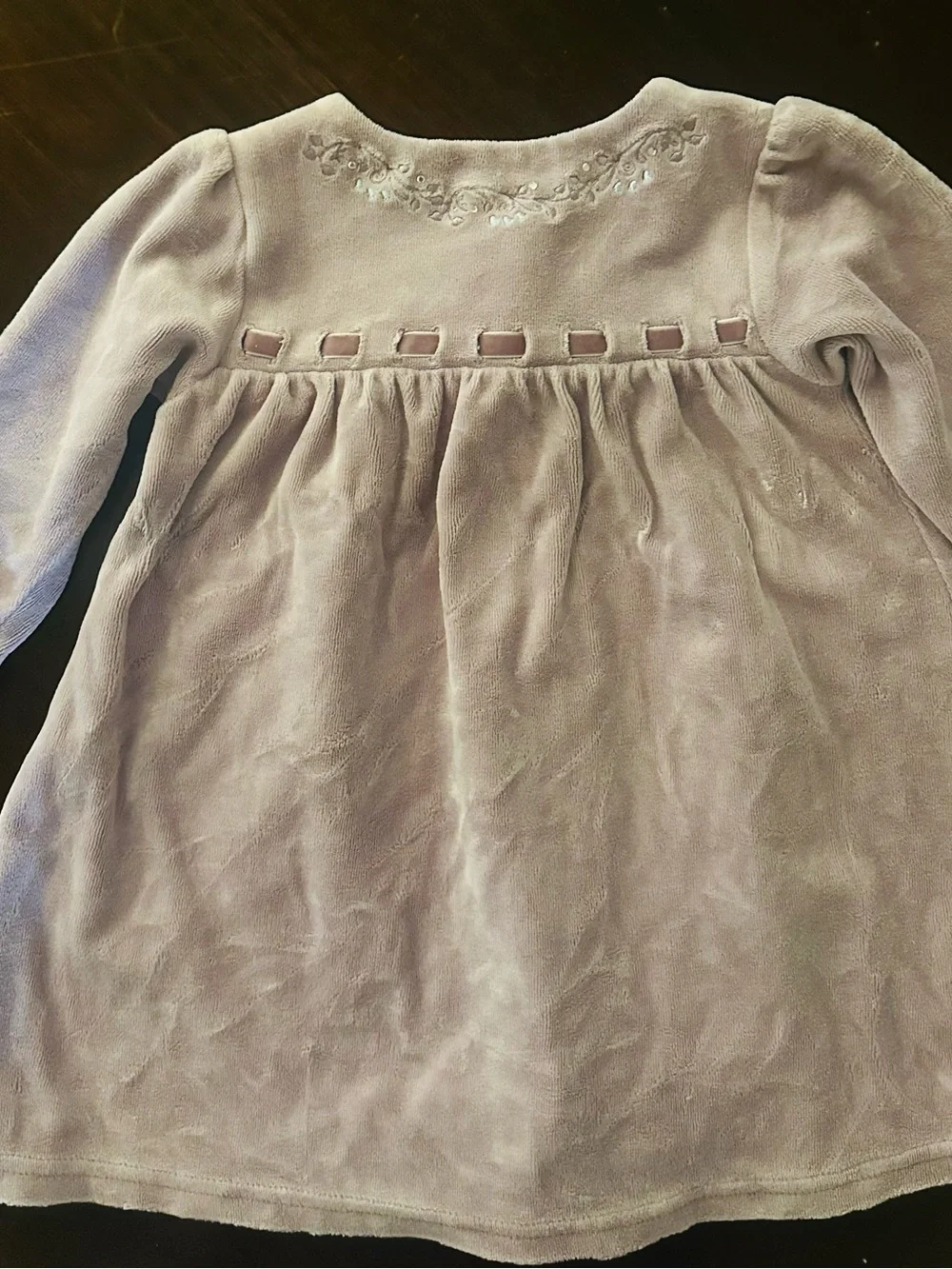 Girl’s Le Top Lavender Velvet Baby Dress with Ribbon Trim